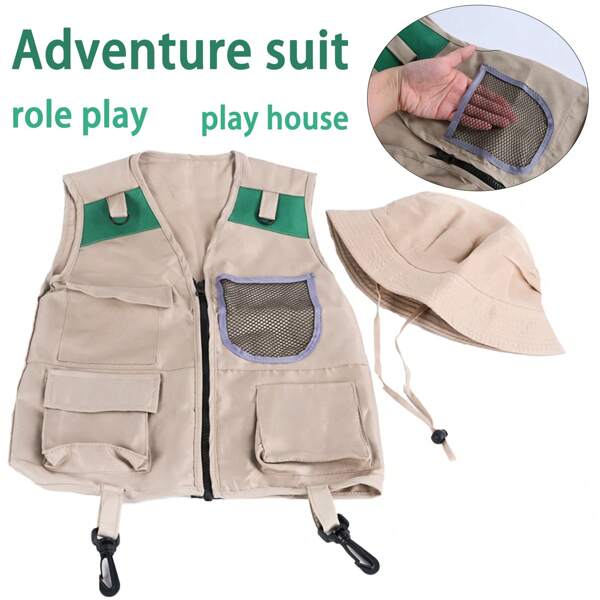 Kids Exploration Outfit Vest Set, Outdoor Performance Costume Insect Exploration Adventure Archaeologist Role Play