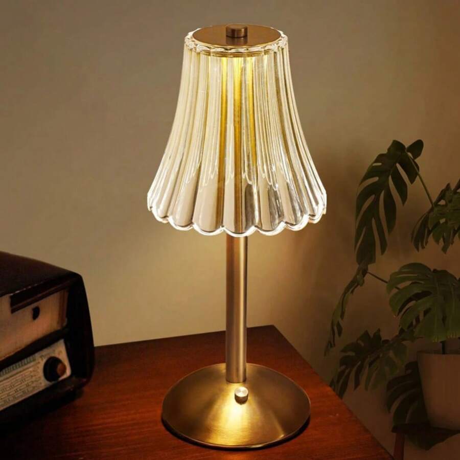 Vintage Crystal Desk Lamp, 3-Color Adjustable Touch Control, Wireless Bedside Reading Light With Lithium Battery, Metal Base, Modern Style Suitable For Bedroom, Living Room, Office, Dining Room - Small Petal Table Lamp - View 1