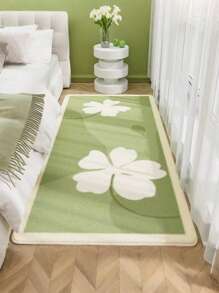 花朵图案绿色地毯，风格简约奢华，仿羊绒长条吸水防滑耐磨舒适客厅卧室床边地毯，适合四季家居使用，可水洗地毯 - 綠色 - 查看 1
