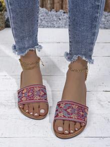 Neue Sommersandalen mit niedrigem Absatz, flacher Rundkappe und Riemen, lässige, modische, leichte, minimalistische und komfortable Retro-Kunst-Lässig-Sandalen für Frauen
