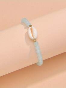 2pcs Retro Turquoise Cross & Shell Woven Adjustable Anklet, Acrylic Beaded Women Beach Jewelry Set - Beige - View 5