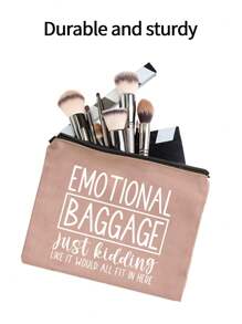 Leraar Waardering Cadeau Make-up Tas Met "EMO TIONAL BAGGAGE" Prints, Linnen Portemonnee, Cosmetische Tas, Voering, En Geen Sluiting - Perfect Voor Opvoeders En Schoolpersoneel, Leraar Bedankcadeau, Stijlvolle Casual Accessoires Voor Uitjes, Vakantie