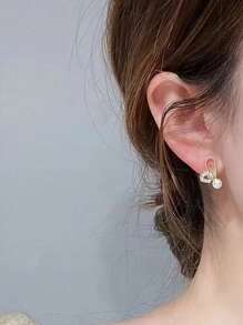 1 Pair Elegant Copper Alloy CZ Stone & Faux Pearl Heart Stud Earrings, Great Daily Wear & Anniversary Gift For Women