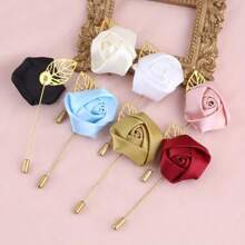 6pcs/Pack Groomsmen Lapel Flower, Silk Rose Brooch For Wedding Bride Bridesmaids, Men's Suit Accessory For Prom - Brooch - View 2