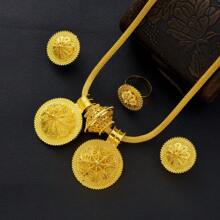 African Dubai Style Women Jewelry Set, Golden Color Classic Elegant Accessories Including Pendant Earrings Ring Bracelet, Bride Wedding Gift - Yellow Gold - View 2