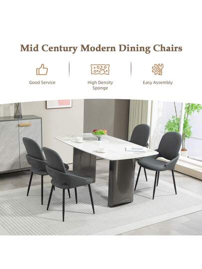 Set Of Dining Room Chairs Armrests, Faux Leather Armchair, Living Upholstered Office Stoel Zwart Metal Feet view 5