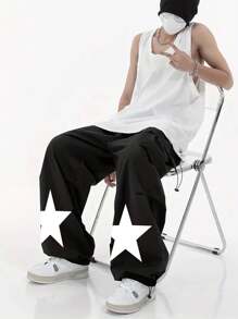 Men's Casual Multi-Pocket Drawstring Adjustable Hem Loose Leg Cargo Pants - Black - View 1