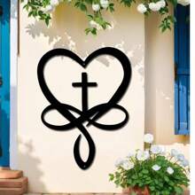 1pc Cross And Heart Shaped Iron Ornament - Suitable For Indoor/Outdoor, Applicable For Living Room, Patio And Balcony, Home Decor, Room Decor, Wall Decor Gifts Birthday Graduation