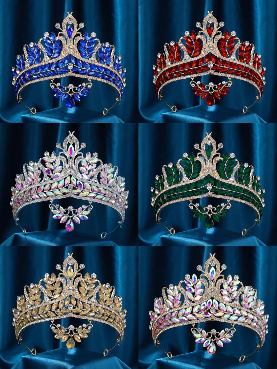 Rhinestone Leaf Wedding Tiara Headband For Brides, Rose Gold Crown Headband For Pageants Wedding Prom Birthday - Multicolor - View 1
