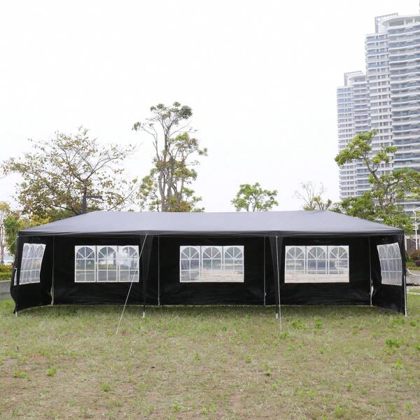 10'x30' Outdoor Party Tent With 8 Removable Sidewalls, Waterproof Canopy Patio Wedding Gazebo, Black