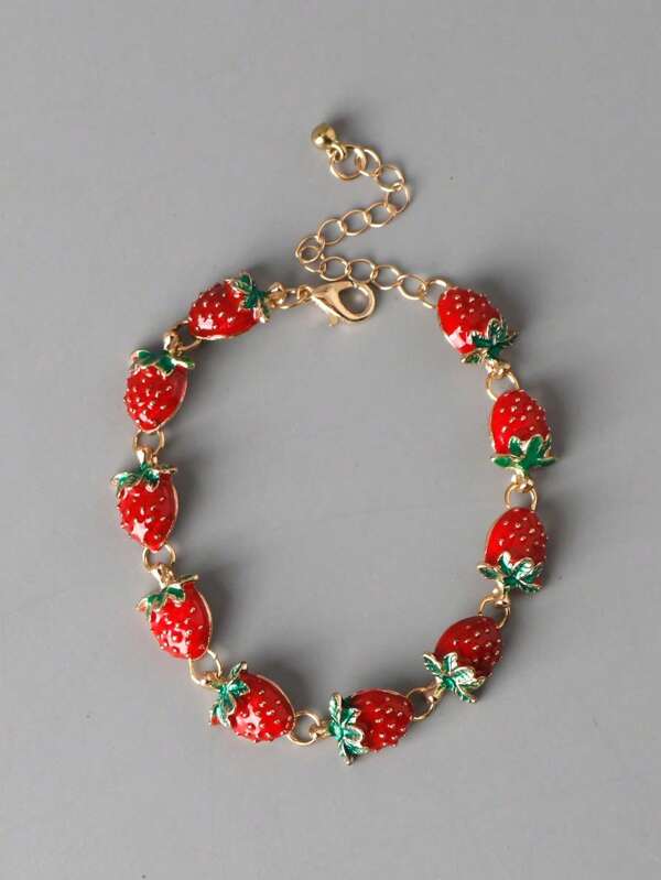 1pc Women's Minimalist Strawberry Charm Bracelet, Woodland Style, Versatile Fashion Accessory
