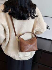 女士仿蛇皮印花纯色 PU 皮革简约风格手提包，时尚百搭