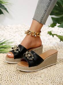 Women's Summer Outdoor Casual Comfortable Wedge Heel Rope Trim Peep-Toe Platform Sandals, Versatile Daily Commute Slides