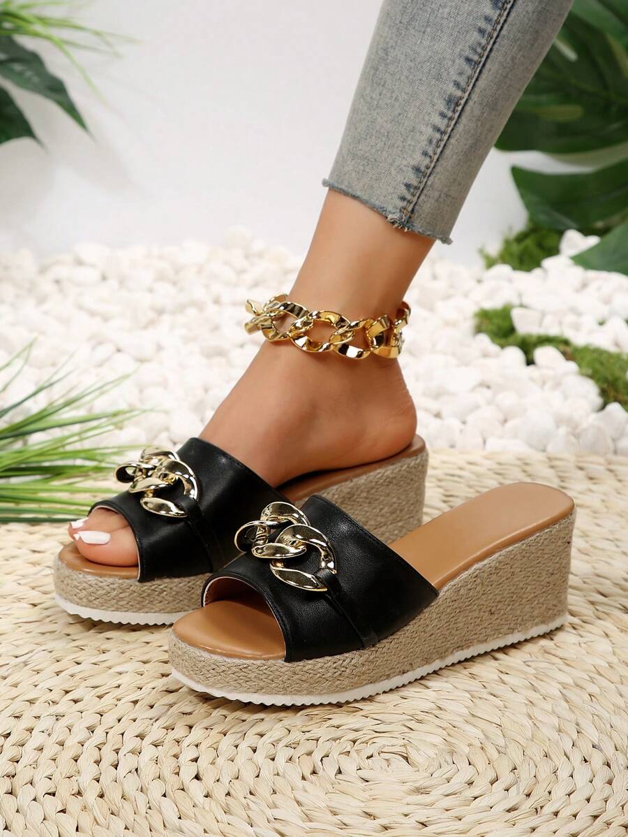 Women's Summer Outdoor Casual Comfortable Wedge Heel Rope Trim Peep-Toe Platform Sandals, Versatile Daily Commute Slides