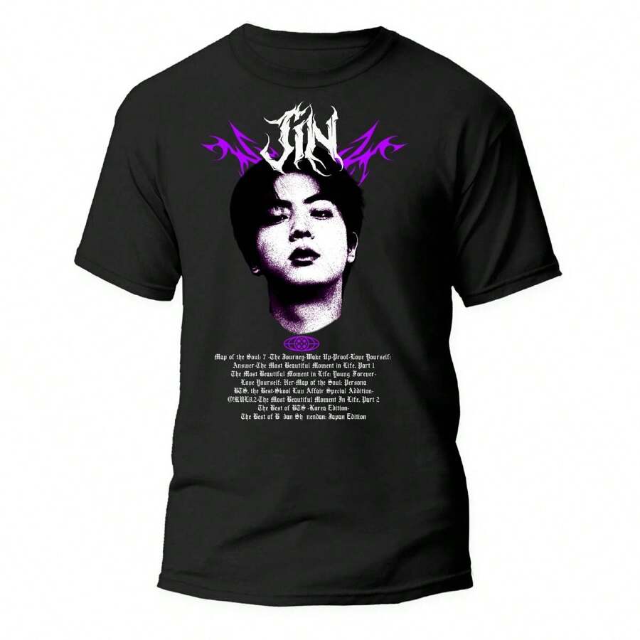 PLAYERA NEGRA, ESTAMPADO ROSTRO DE JIN 100% ALGODON - Negro - Ver 1