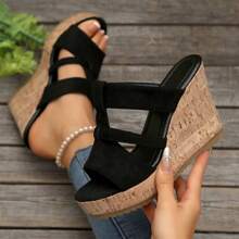 Sandale cu pană cu toc înalt, cu talpă groasă de vară, pentru femei, cu încălțăminte la modă coreeană, sandale cu platformă, imprimeu cu scoarță de copac