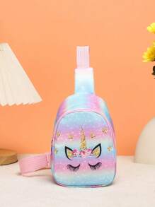 1 pieza Mini bolsa de pecho cruzada, monedero, de cierre con cremallera, con lindos diseños de unicornio/sirena/dinosaurio/espacio, ideal para uso diario