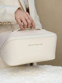 1 件 PU 皮革化妆包，旅行收纳洗漱包，女士浴室收纳化妆包，大容量，多功能手提包