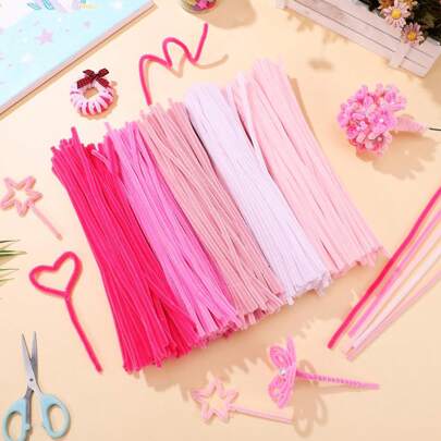 501 Pcs Pink Pipe Cleaners Valentine's Day, Chenille Stems With Step-By-Step Video Tutorials Available, Frzzy Wire For DIY Hand Arts Chenille Stems Pipe Cleaners For Flowers Wrapping Party Decorations