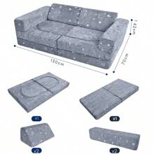 MeMoreCool Children's Sofa Play Sofa, Children's Fold-Out Flip Sofa Chair Children's Couch Children's Sofa From 6 Years Fancy Play Sofa An Exciting Indoor Playground For The Children's Room, Ideal For Children, Gray - 灰色恐龍 - 查看 2