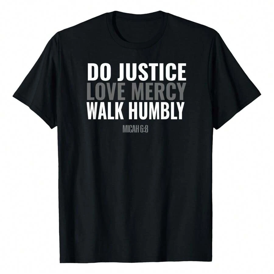 Do Justice Love Mercy Walk Humbly Bible Verse Gift Micah 6:8 T-Shirt Women's Plus Size Graphic Tee - Black - View 1