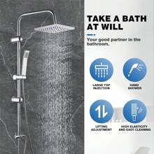 Vandise Waterfall Bath Shower System Mixer Shower Tap With Modern Square Riser Rail Kit Dual Rainfall Shower Heads Handset, Wall Mounted Square Chrome Bathroom Shower Mixer Square Waterfall Bath Shower Mixer Tap With Riser Shower Rail Kit, Massive Water Chrome Bathroom Thermostatic Shower Mixer Set, Height Adjustable Stainless Steel Handheld Shower, Temperature Adjustable, 39" Height Home Bathroom Decor Summer Back To School - Silver - View 6