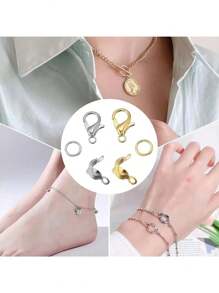 340pcs Accessories 6-Grid Box Assortment: Lobster Clasps, O-Rings, Cord Ends. DIY Jewelry Making Tool Set, Jewelry Making Kit, Versatile Beading Supplies