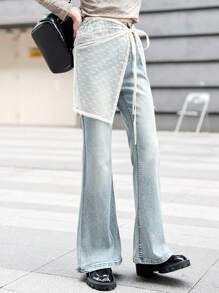 Tween Girls Denim & Mesh Flare Pants, Spring/Summer - Blue - View 2