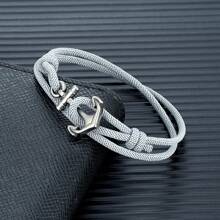 1 pieza Brazalete ajustable de estilo náutico hecho a mano con ancla para hombres, Accesorio de joyería multicapa con cuerda fina de 3mm