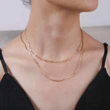 2pcs Set Minimalist Chic European & American Style Casual Women Necklaces - Gold - View 1