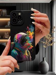 1 件时尚宇航员图案全身防震相机镜头手机壳，简约设计，兼容 iPhone//OPPO/Vivo// 系列 - 黑色 - 查看 1