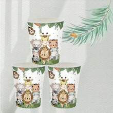 10pcs/20pcs Tropical Jungle Cute Animal Print 9oz Disposable Paper Cups, Suitable For Cold/Hot Drinks, Perfect For Parties, Weddings, Picnics, Daily Gatherings
