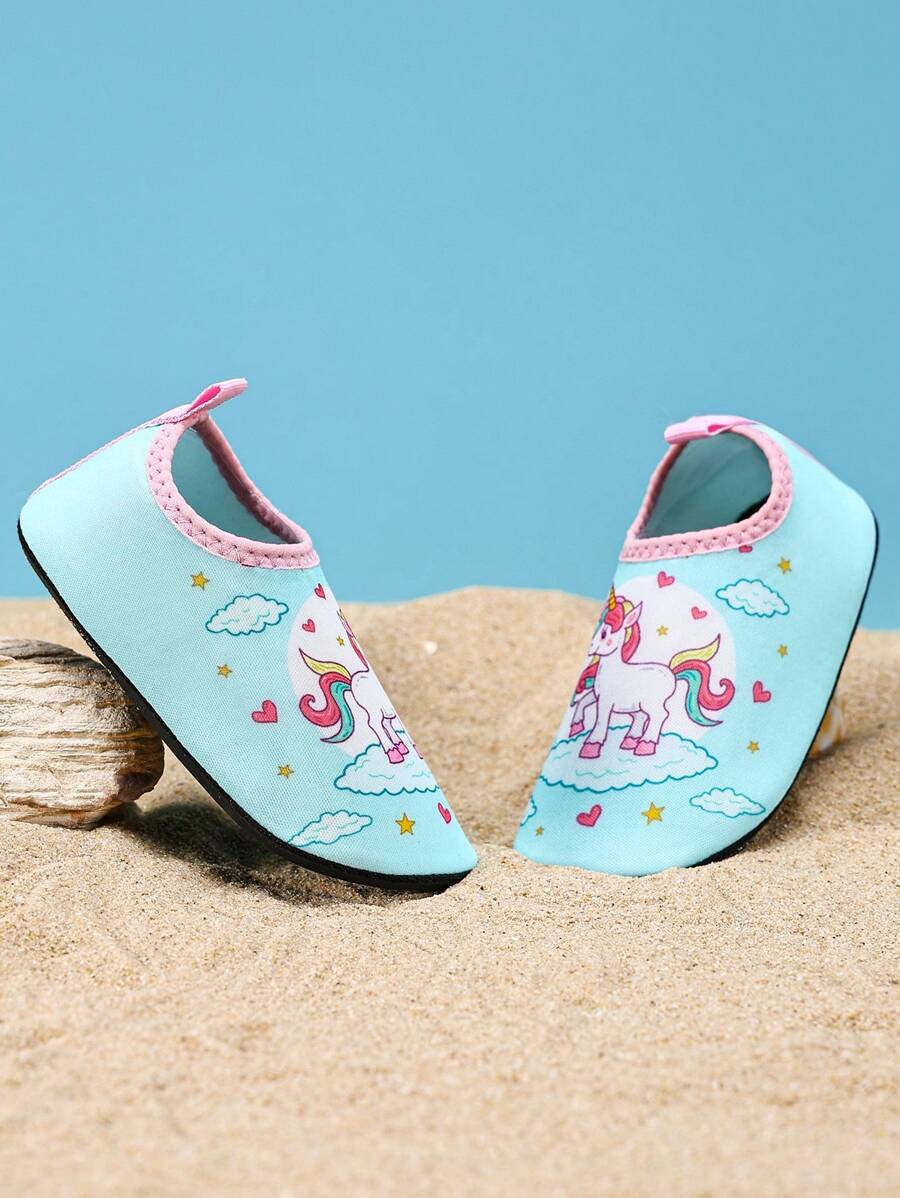 1 Pair Kids' Outdoor Sport Fashion Comfortable Breathable Anti-Slip Beach Shoes, Cute Cartoon Animal Print Little Girl Swimming Water Shoes, Yoga Training Sneakers