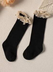 3 Pairs/Lot Ruffle Baby Long Socks Kids Girls Toddlers Cute Soft Sock Lace Flower Children School Uniform Socks For 0-3Years Black Grey White