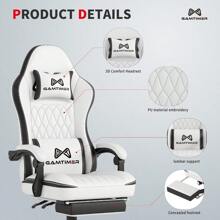 Gaming Chair With Footrest Ergonomic Computer Chair With Lumbar Support With 4D Foam Sports Seat Cushion Breathable Leather Material Height Adjustable Adult Office Chair White