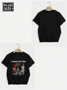 Koszulka męska w dużym rozmiarze z personalizowanym tekstem/zdjęciem, czarna, wprowadź swoje zdjęcie/tekst, prezent świąteczny, walentynki/urodziny/rocznica, personalizowany tekst, budowanie zespołu, festiwal muzyczny, prezent dla niego, impreza, odpowiednia na każdą porę roku, ozdobna, stylowa, modna, hipsterska, dopasowana, prosty kostium, skromna moda, minimalistyczny szyk, swobodny, niestandardowy, niepowtarzalny, spersonalizowany, idealny prezent dla niego, rodziny, chłopaka, przyjaciół, dzieci, na rocznice, urodziny, święta/urlop