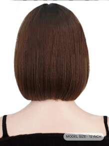 12 英寸棕色鲍勃式假发，带刘海，女士高温纤维合成发，可调节发帽，直发，通用 - 棕色 - 查看 4