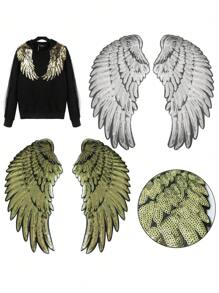 1 对翅膀刺绣领口贴花补丁，蕾丝花刺绣补丁黑白蕾丝贴花天使贴花缝制补丁用于服装缝制婚礼新娘礼服鞋装饰