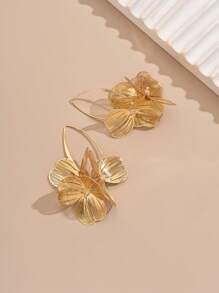 1 对女士镂空 3D 花卉耳环，适合日常佩戴 - 金黃色 - 查看 3