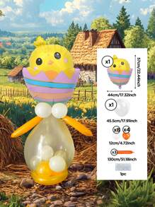 17pcs/Set Easter Chick/Egg Shaped Foil Balloons - 5 Inches And Oblong, Yellow And Orange Latex Balloons, Yellow/Orange Party Decorations, Suitable For Easter Celebration