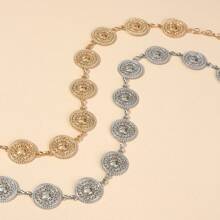 1psc Cross-Border New Waist Chain Women's High-End Women's European And American Retro Silver Summer With Skirt Round Cake Metal Chain Belt - Silver - View 4