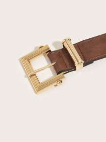 1 chiếc thắt lưng da PU khóa vuông cho nữ, phù hợp với quần - màu nâu - Xem 4