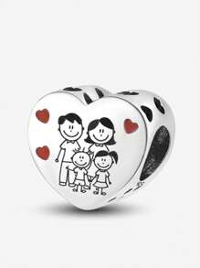1 PC 925 Sterling Silver Family Heart Charm Bead Fit For Women Bracelets Bangles DIY Jewelry Making And Daily Outfit Matching Jewelry Decoration For Girls Valentines