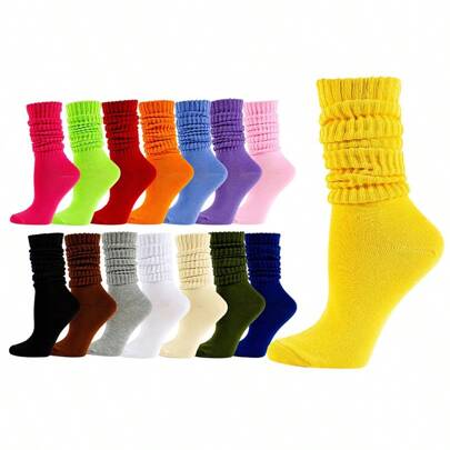 5 Pairs Women Thick & Warm Knee High Socks, Suitable For All Seasons, Slouchy Socks, Y2k