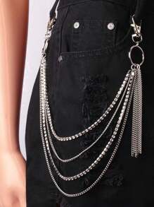 New Fashion Jewelry, Metal Circles With Multiple Tassels Chains, Ins-, Layered Rhinestone Pants Chain - Silver - View 1