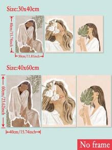 3 件套无框帆布墙面艺术拉伸，美丽女孩抽象海报适用于家庭客厅办公室装饰