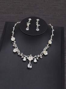 4pcs Silver Diamond Crystal Jewelry Set For Teenagers - Necklace, Tiara Crown, Hair Accessories, Princess Party Headband, Luxury Bridal Wedding Jewelry Gift Box For Holidays, Ball Events