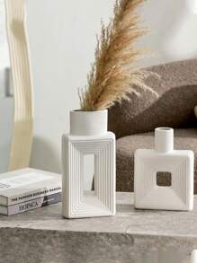 1pc White Square Vase, Home Decor, Minimalist Nordic Bohemian Style, Suitable For Living Room, Bookshelf, Dining Table, Bookcase, Fireplace And Foyer Decoration. Rama Decor - Multicolor - View 7
