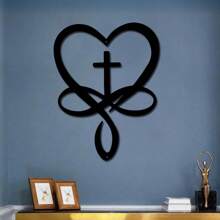 1pc Cross And Heart Shaped Iron Ornament - Suitable For Indoor/Outdoor, Applicable For Living Room, Patio And Balcony, Home Decor, Room Decor, Wall Decor Gifts Birthday Graduation