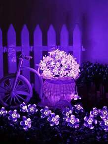 1pc Solar Powered Cherry Blossom String Lights, Multi-Mode Adjustable Outdoor Fairy Lights For Valentine's Day, Garden, Yard, Fence, Porch, Tree, Flower Themed Party, Waterproof Holiday Decor